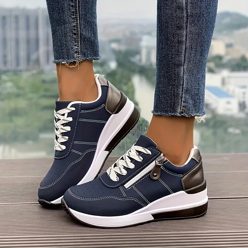 Marlena Wedge Lace-Up Sneakers in Blue