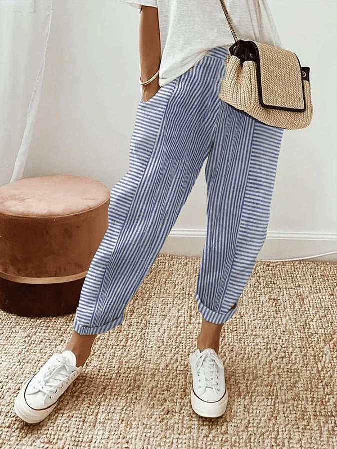 Marlene Striped Drawstring Pants in Blue