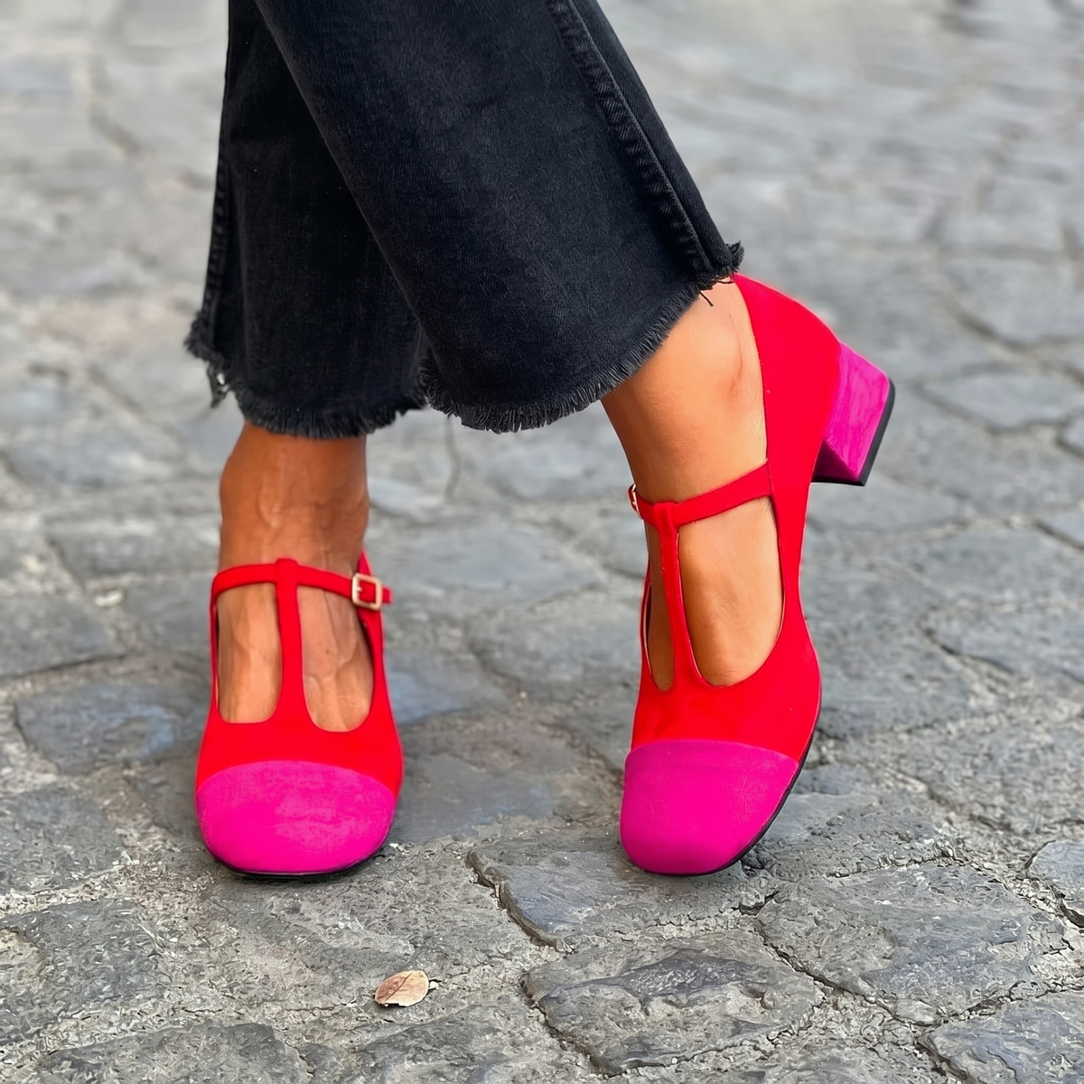Martha Toe-Cap T-Bar Shoes in Red
