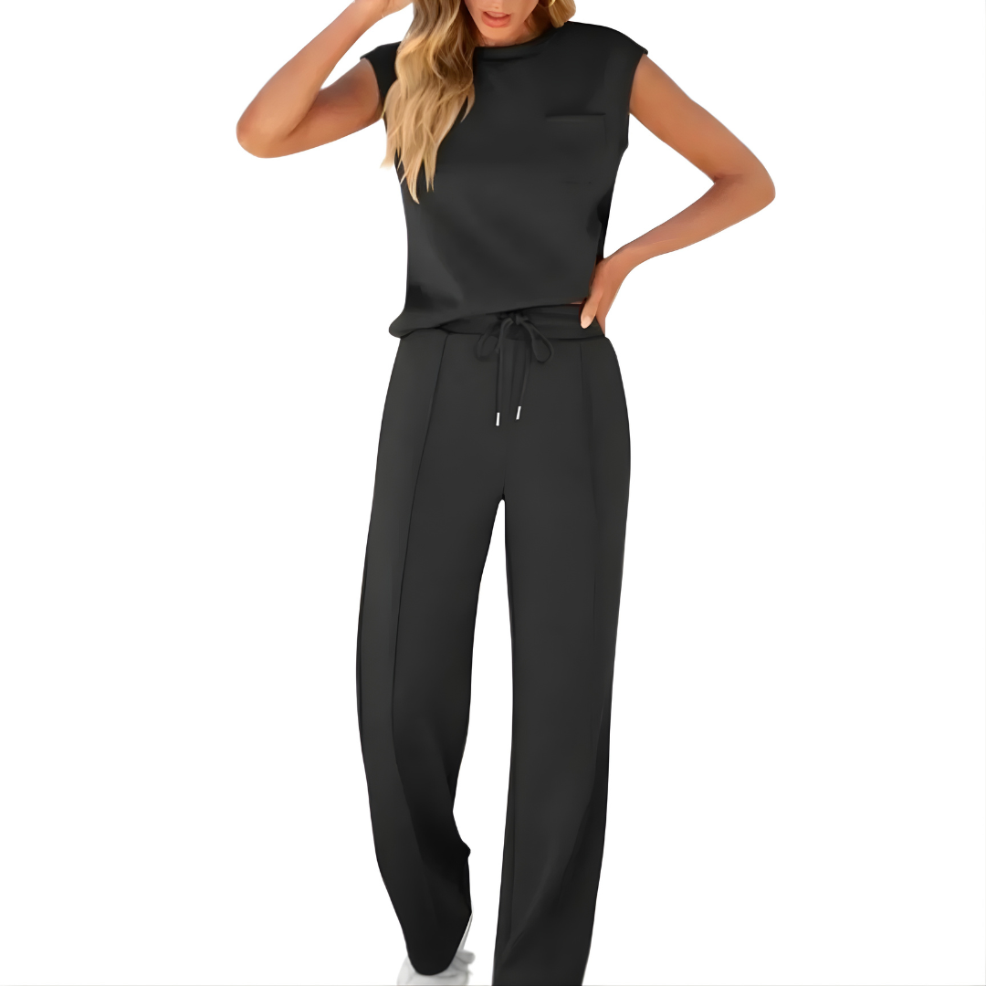 Martine Wide-Leg Pant Set in Black