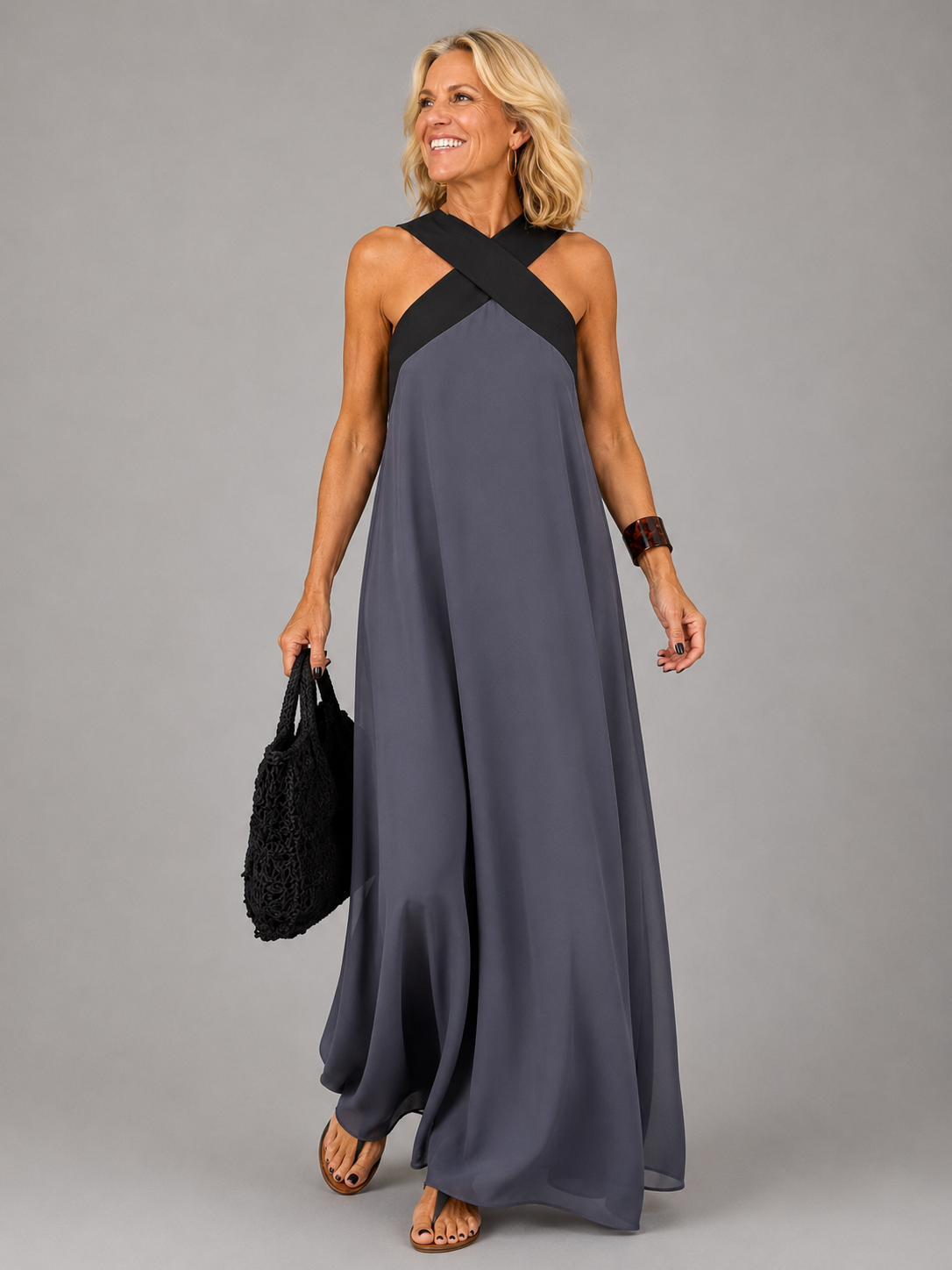 Maryann Cross Neck Dress in Gray