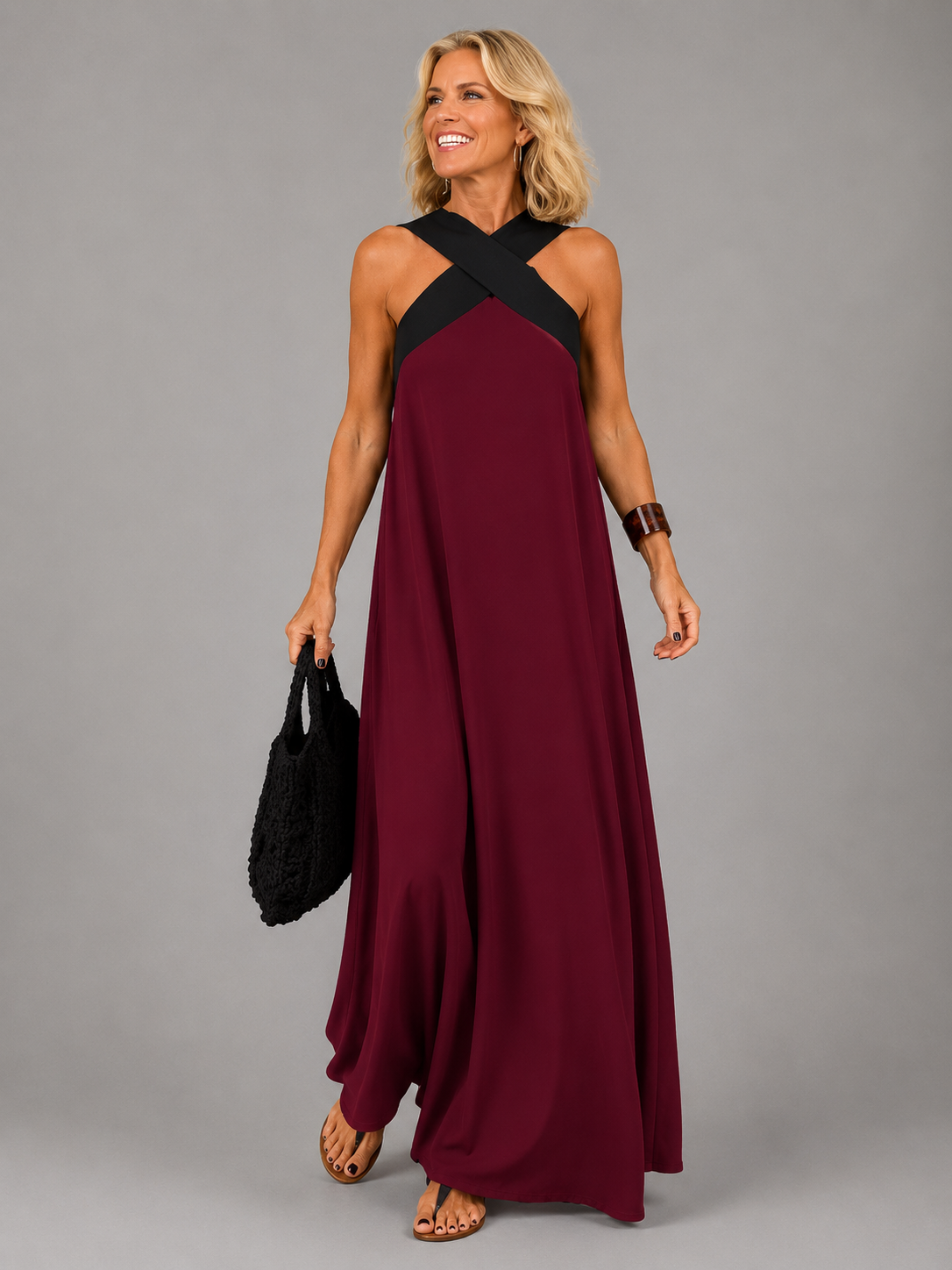Maryann Cross Neck Dress in Burgundy