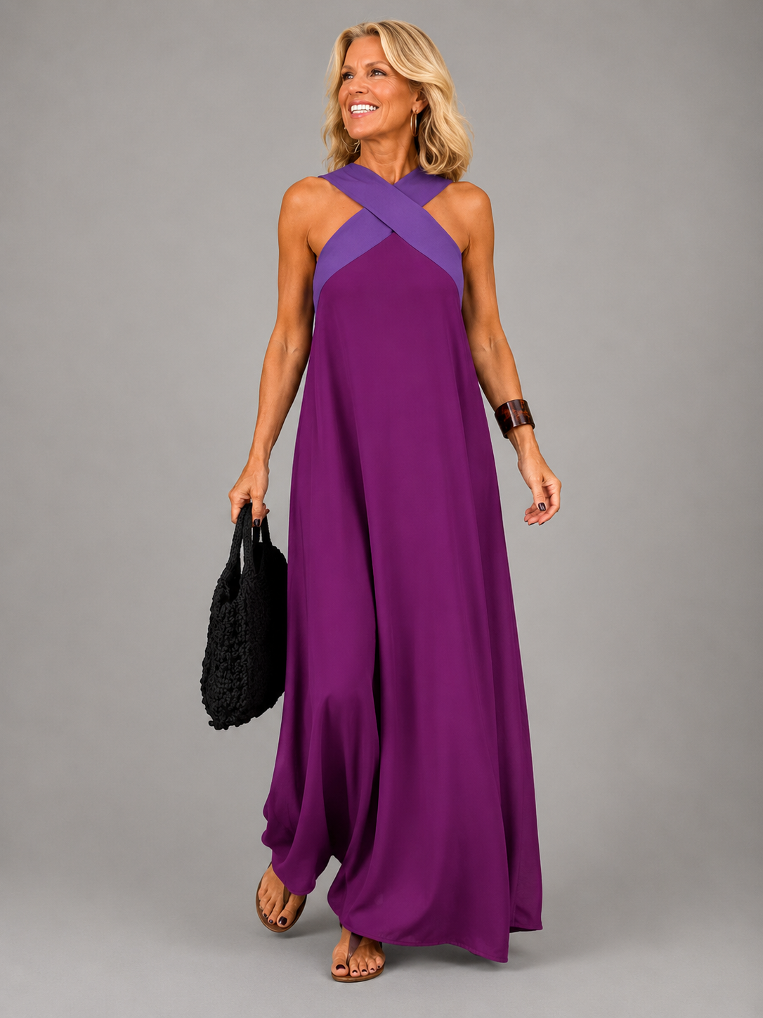Maryann Cross Neck Dress in Purple