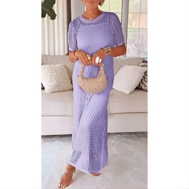 Mathea Open-Knit Maxi Dress in Purple