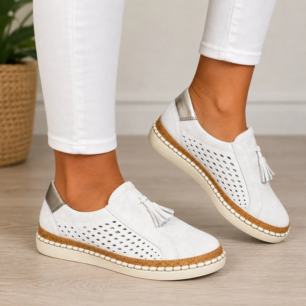 Maxine Tassel Slip-On Shoes in White