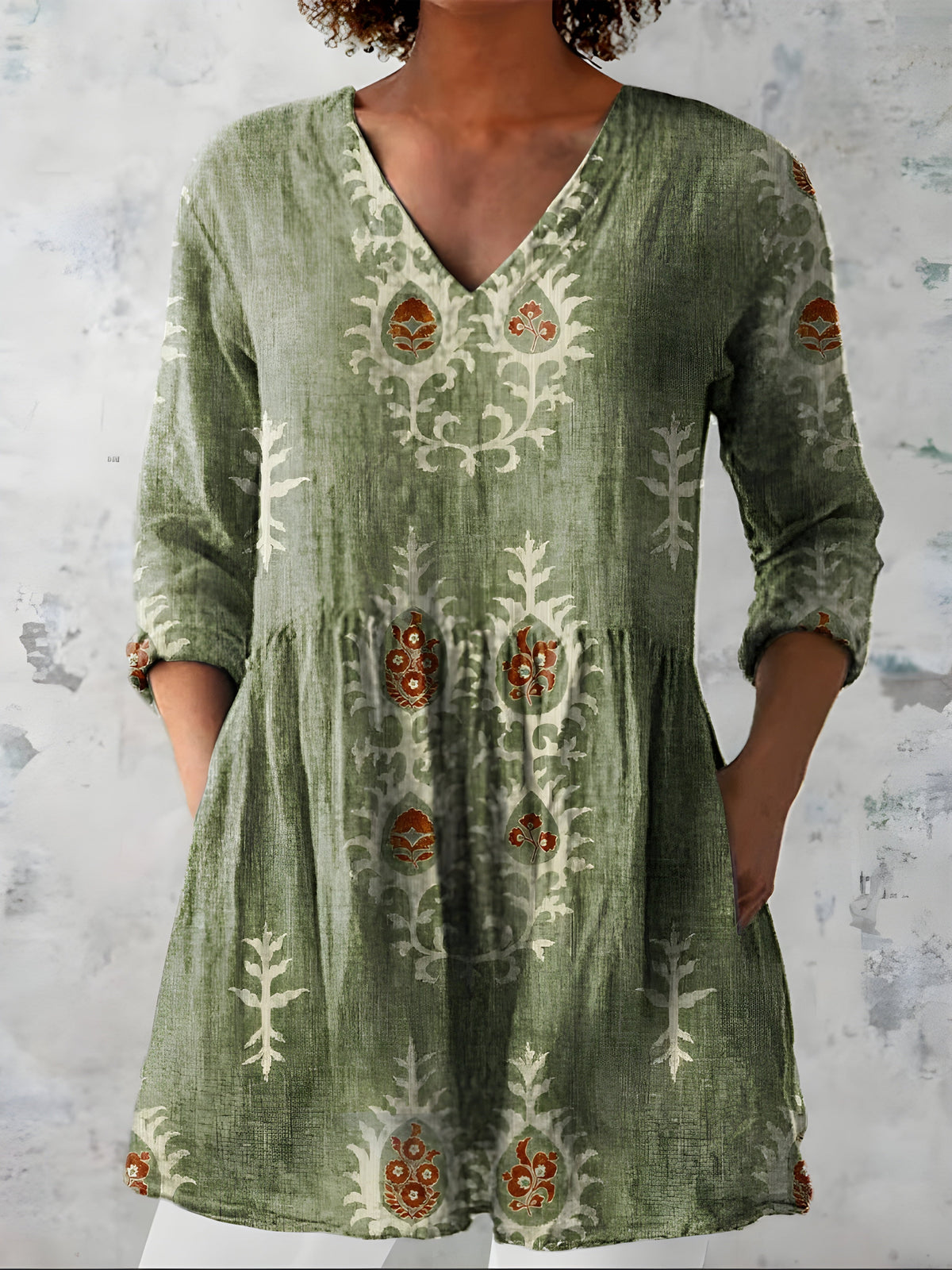 Mayra Block Print Tunic in Green