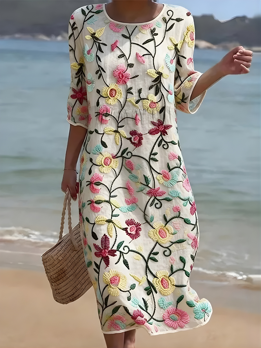 Melisande Vine Print Dress in White