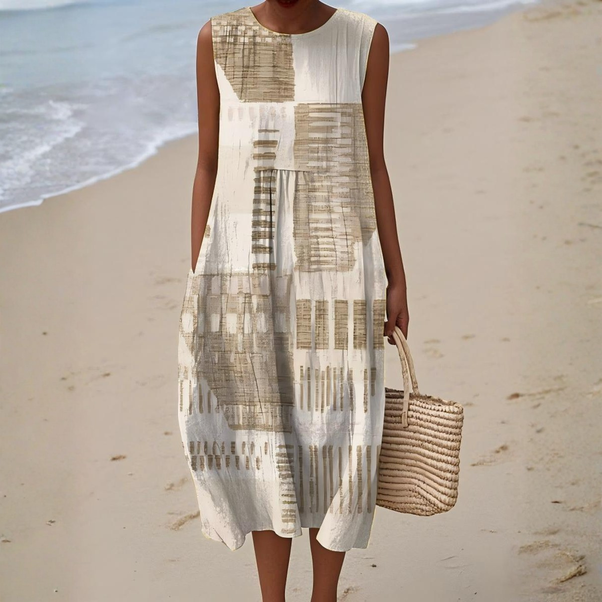 Meryl Sketch Print Sundress in Sandstone