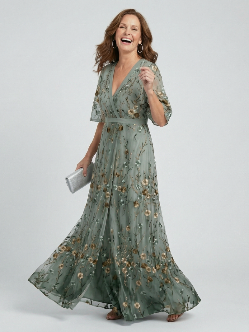 Meryl Sheer-Overlay Maxi Dress