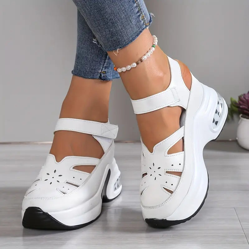Mette Platform Cut-Out Sandals in White
