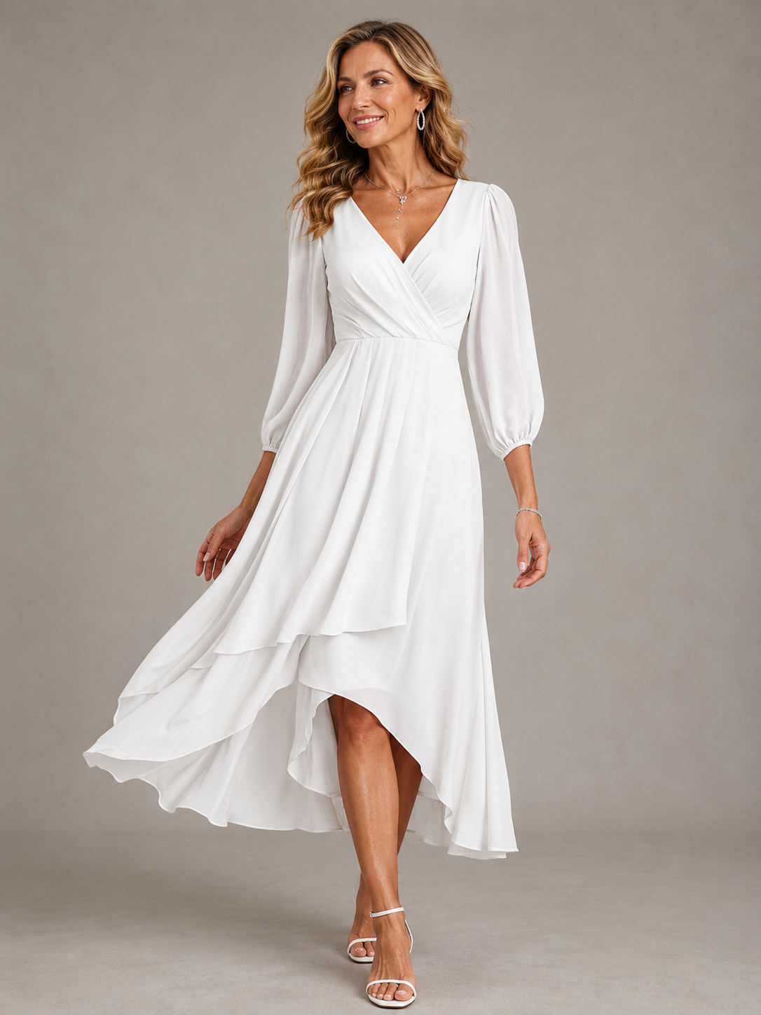 Minnie High-Low Wrap Dress in White