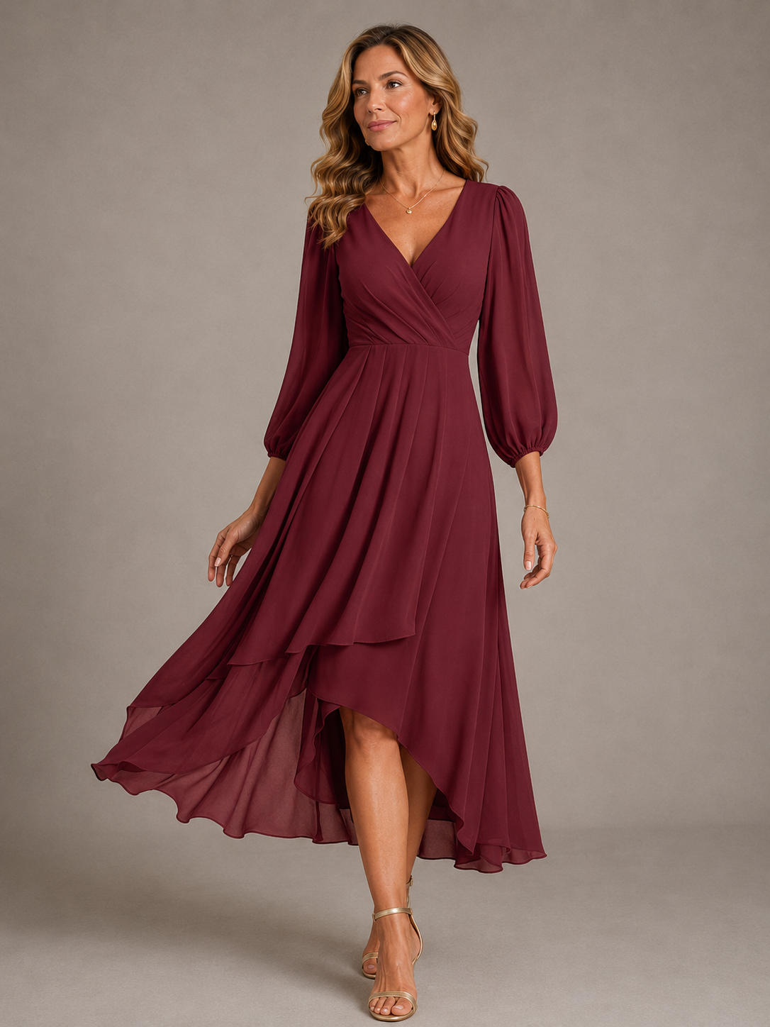Minnie High-Low Wrap Dress in Red