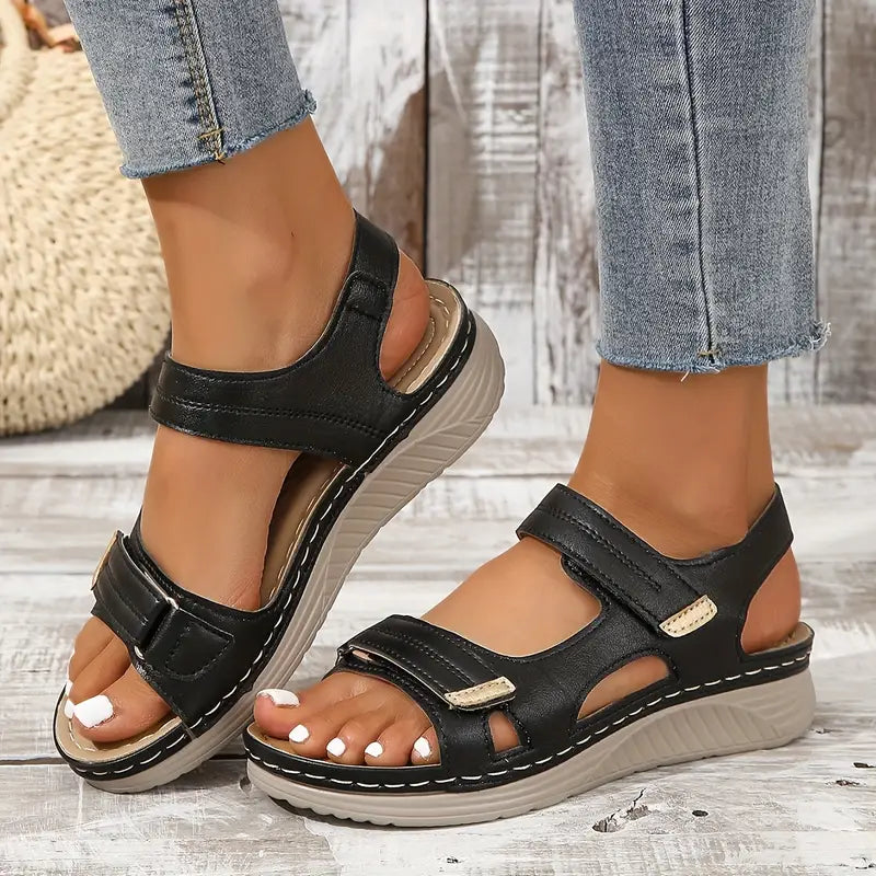 Naomi Wedge Strap Sandals in Black