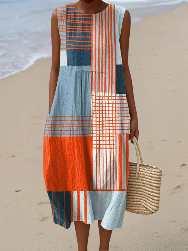 Nessa Grid Line Sundress in Multicolor