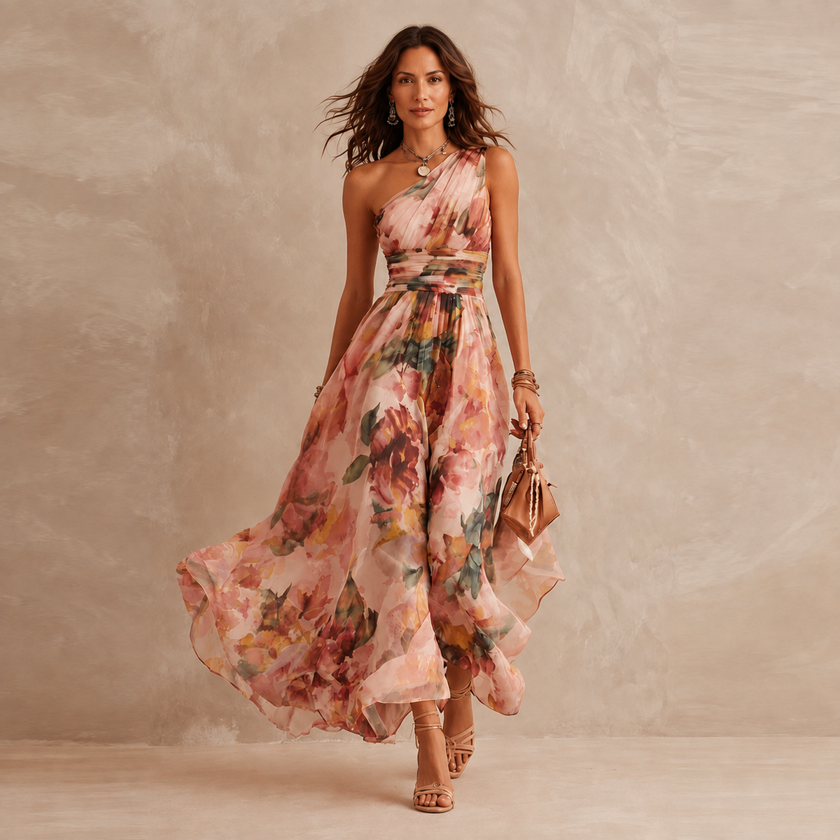 Nessa Single-Strap Maxi Dress in Pink