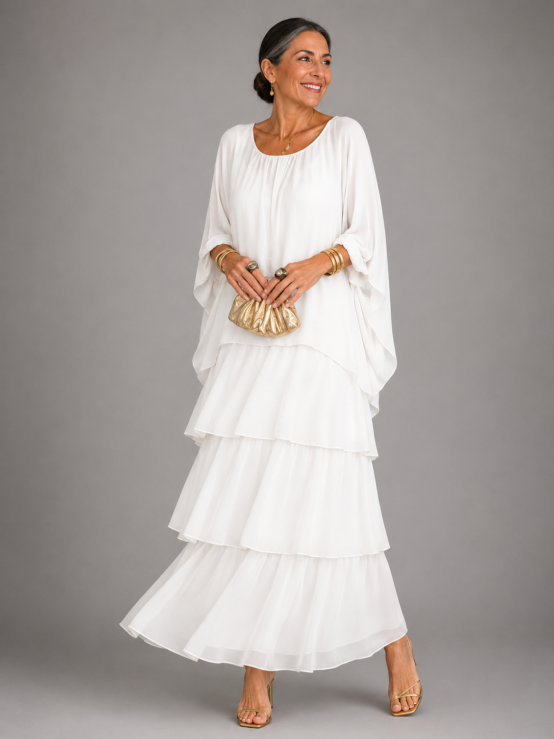 Nicola Tiered Overlay Dress in White