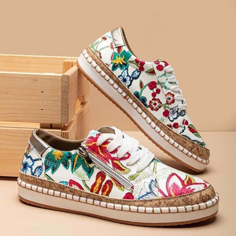 Nicole Floral Side-Zip Sneakers in Floral White