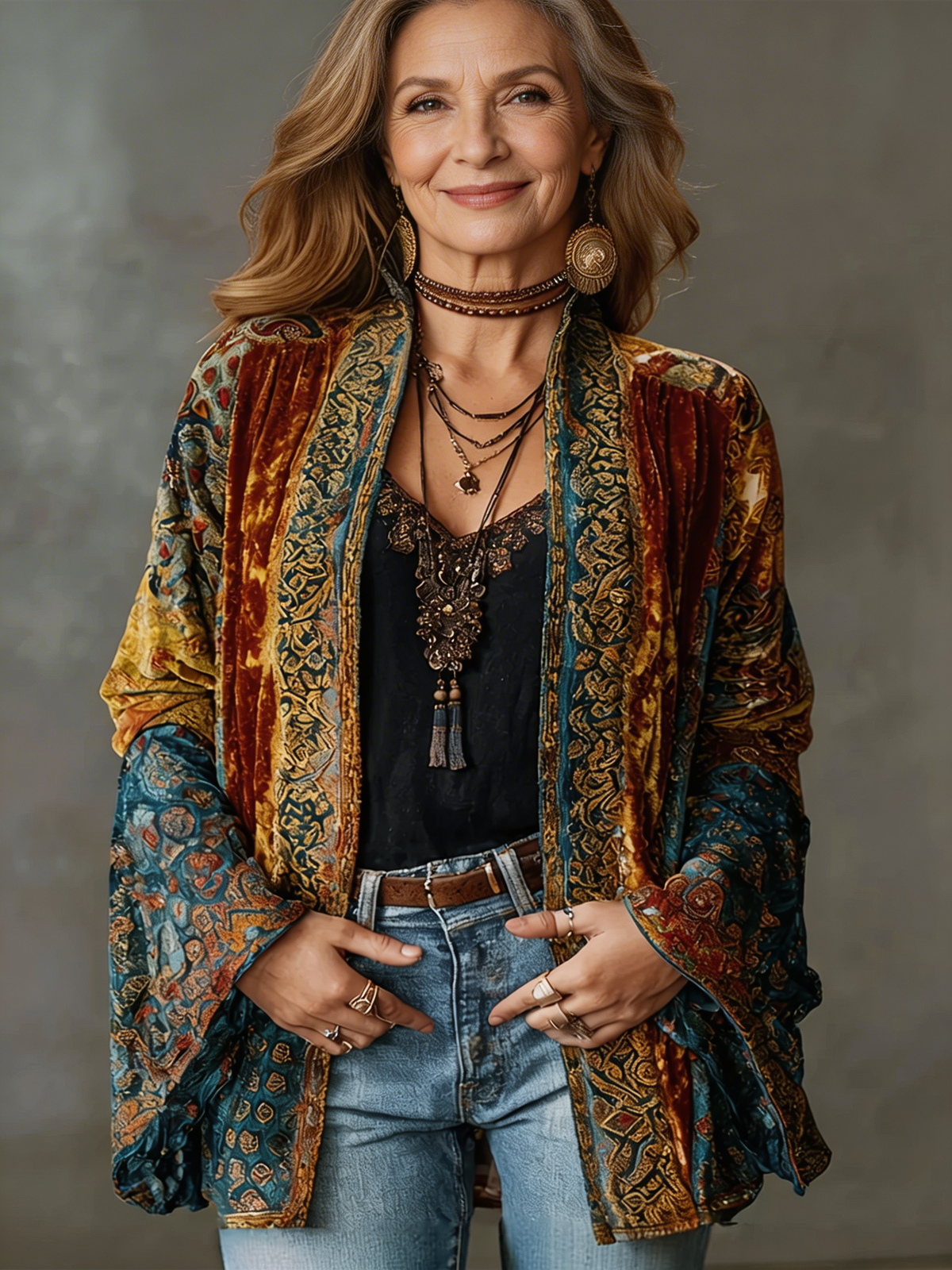 Nicoletta Velvet-Look Kimono Jacket in Burgundy
