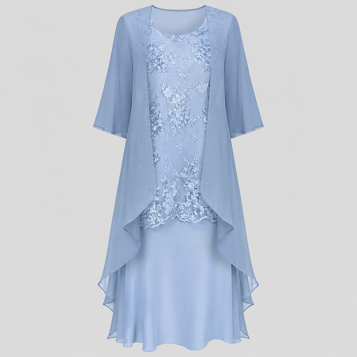 Close-up of the delicate chiffon material of the Noelle dress, highlighting its soft texture and drape.