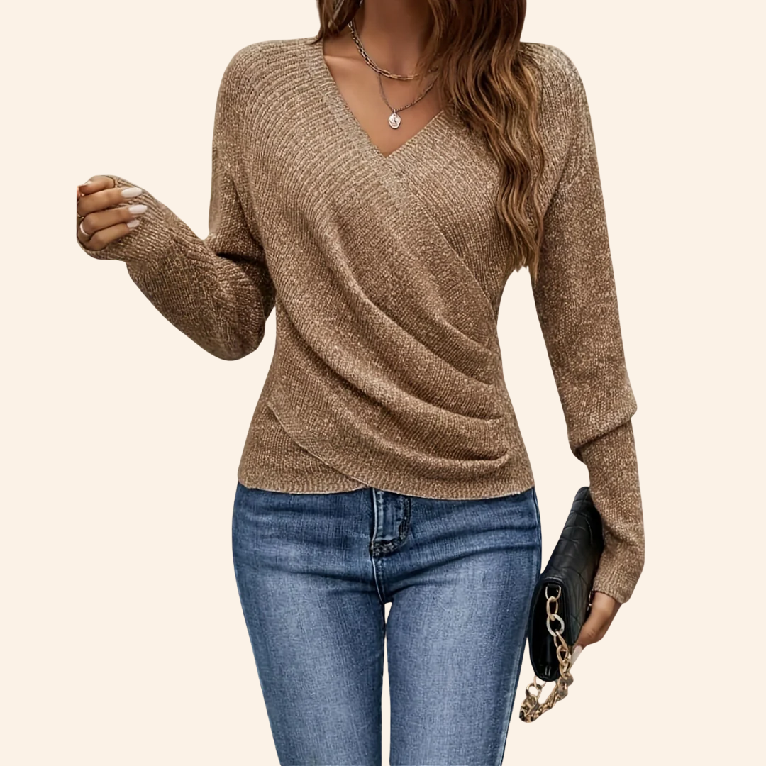 Noor Draped Knit Top in Beige
