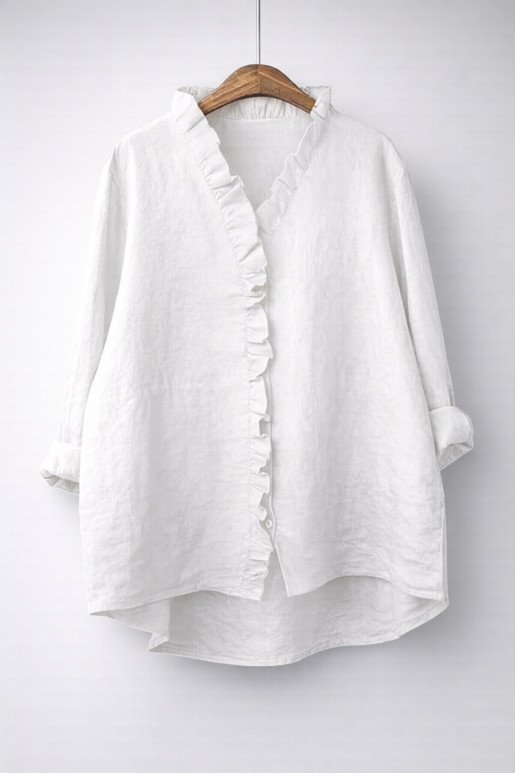 Noreen Ruffle Placket Shirt in White