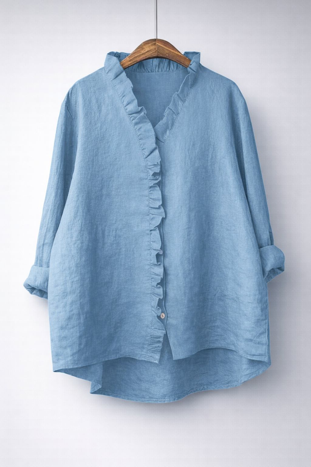 Noreen Ruffle Placket Shirt in Blue