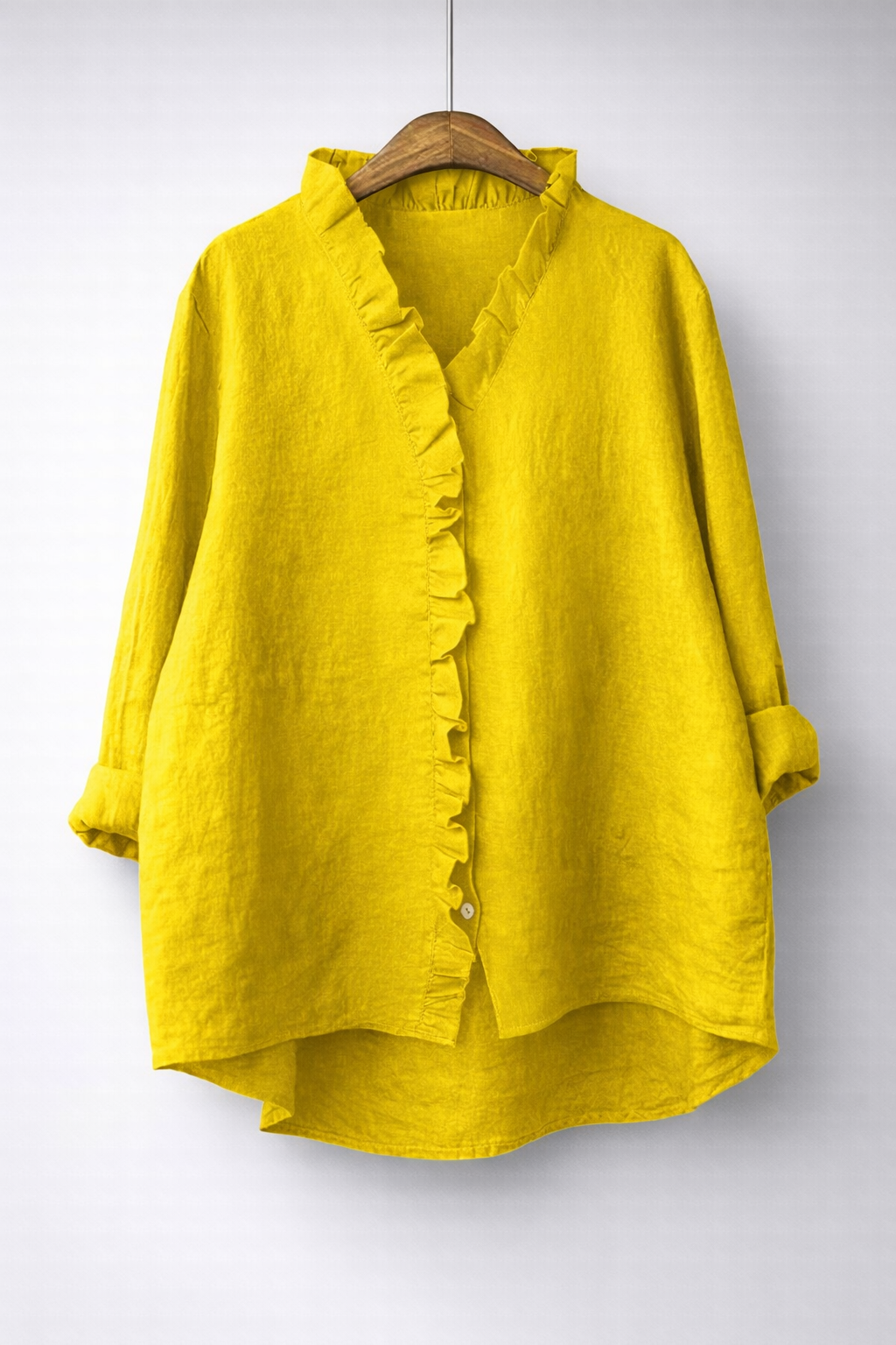 Noreen Ruffle Placket Shirt in Yellow