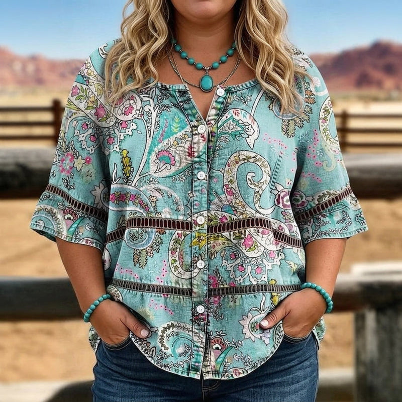 Ollie Paisley Button Blouse