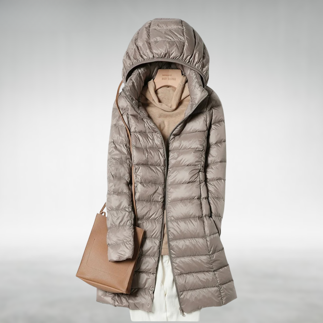 Oriel Quilted Hooded Puffer in Khaki