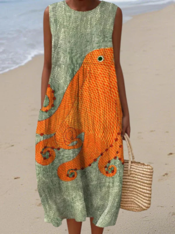 Pansy Octopus Print Dress in Multicolor