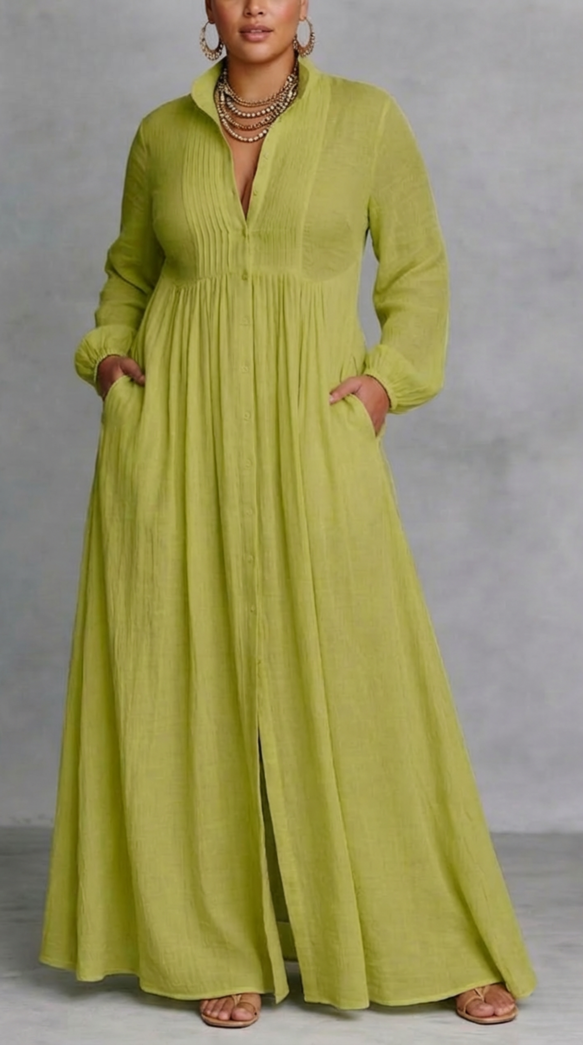 Patience Button-Through Maxi Dress in Green