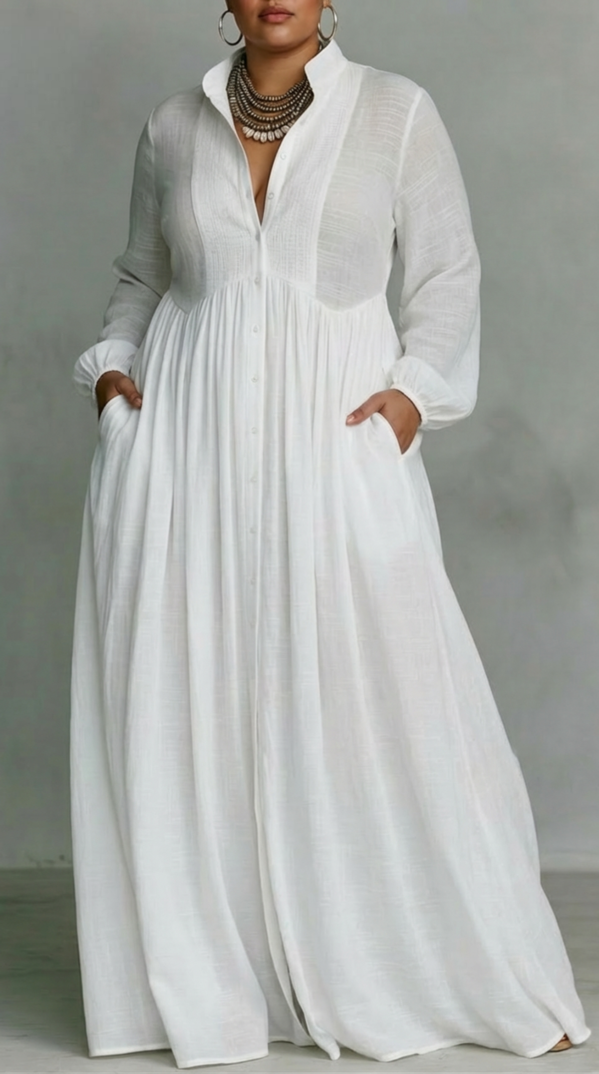 Patience Button-Through Maxi Dress in White