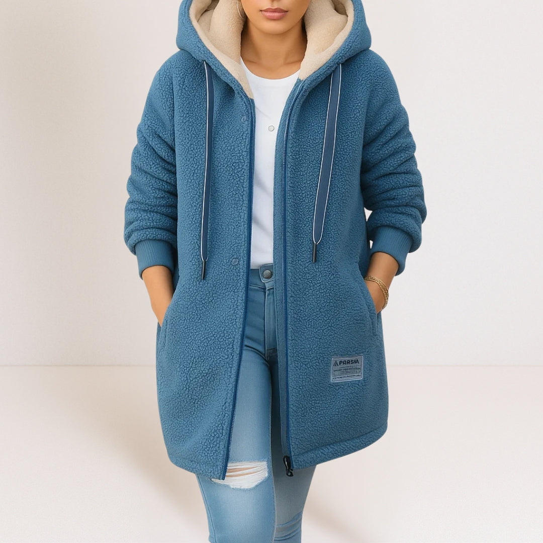 Patrizia Teddy Hooded Coat in Blue