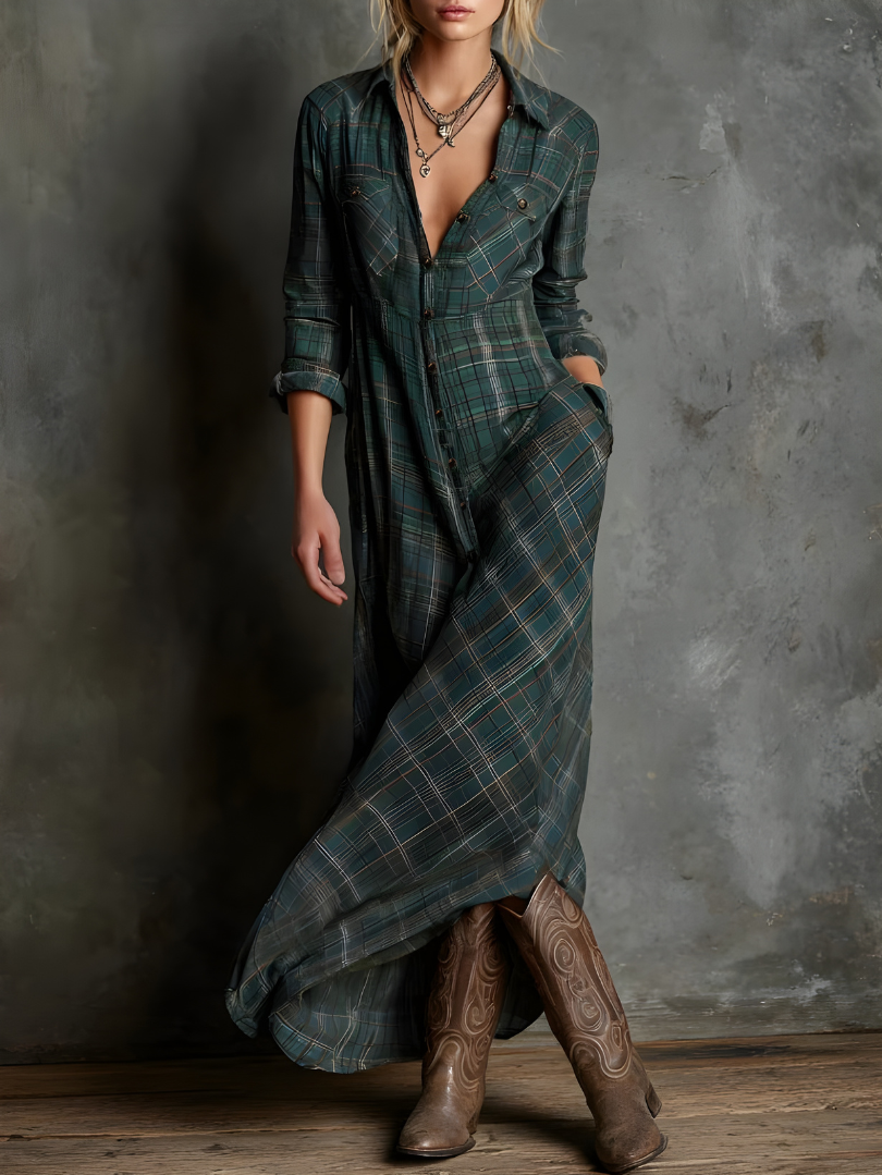 Patti Tartan Maxi Dress in Green