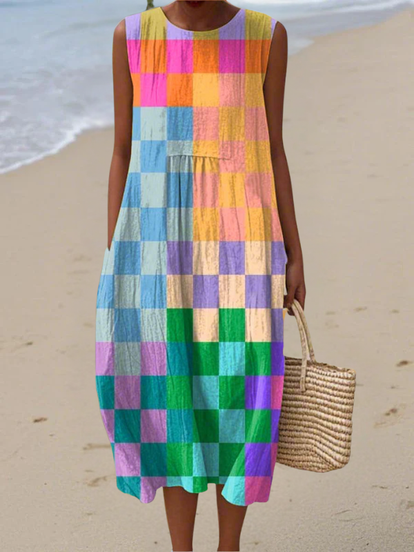 Paulette Patchwork Check Dress in Multicolor
