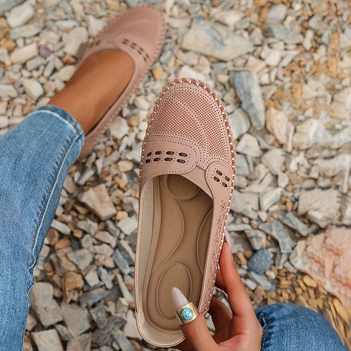 Pauline Perforated Loafers in Light Pink