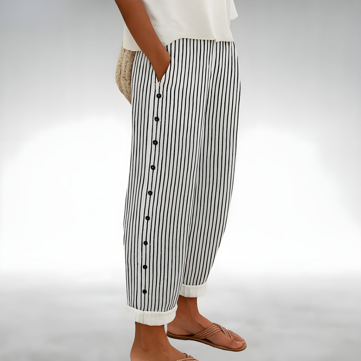 Payton Pinstripe Cropped Pants in Black
