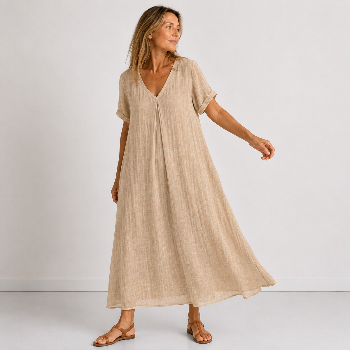 Petra Gauze Maxi Dress in Apricot