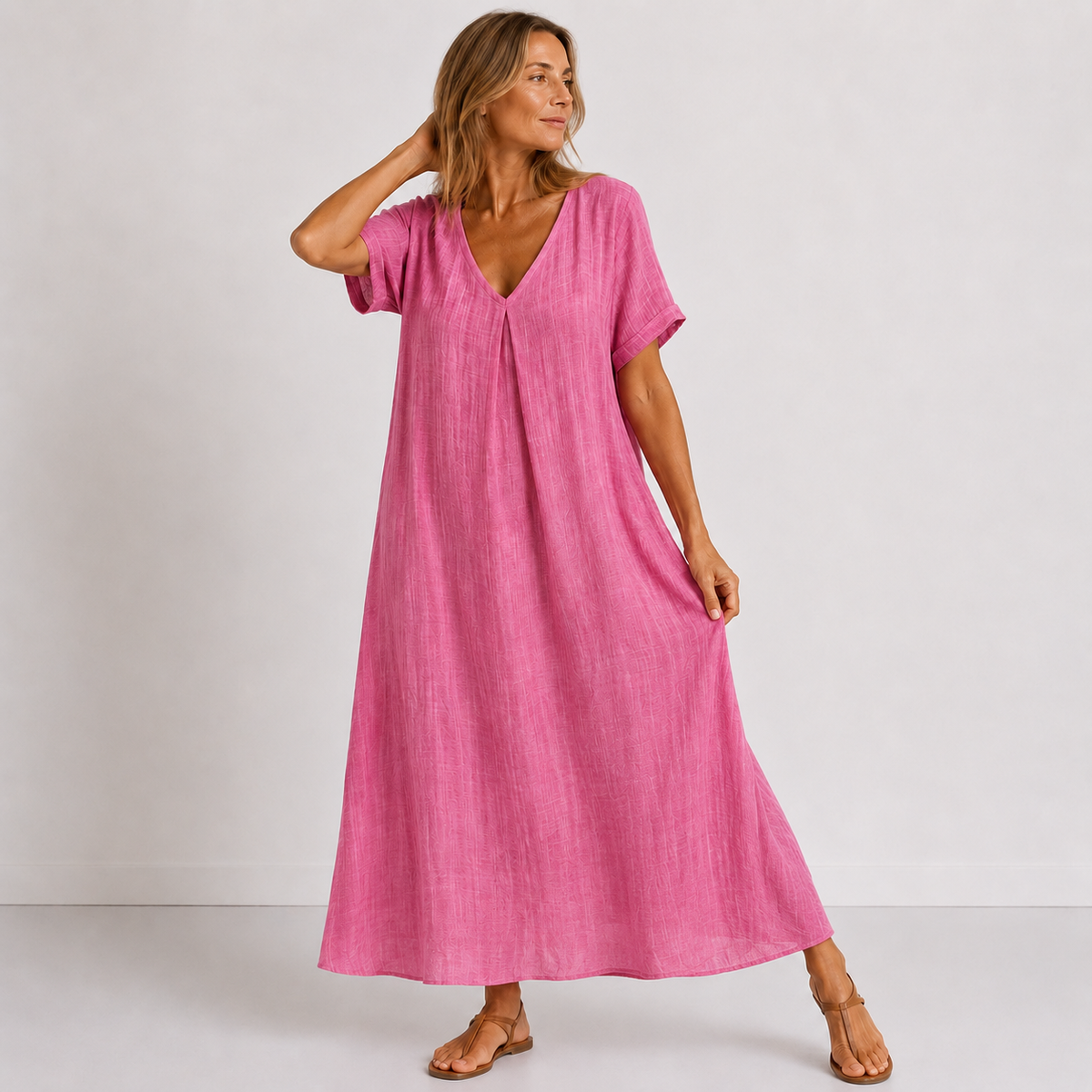 Petra Gauze Maxi Dress in Pink