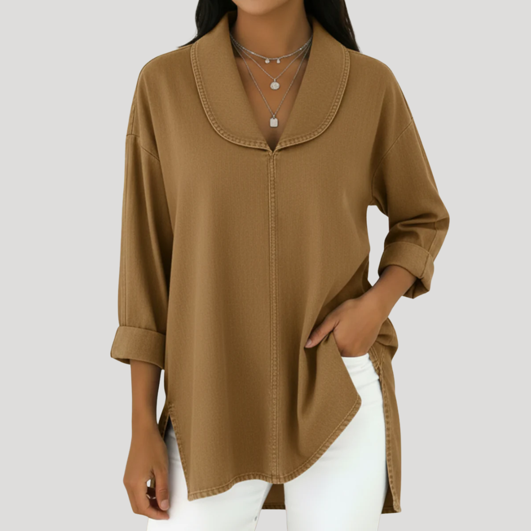 Petrina Shawl Collar Tunic in Khaki