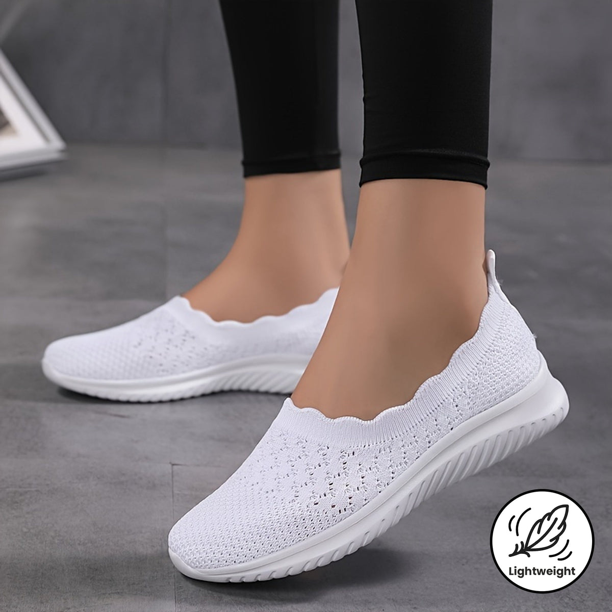 Pippa Scalloped Knit Slip-Ons in White