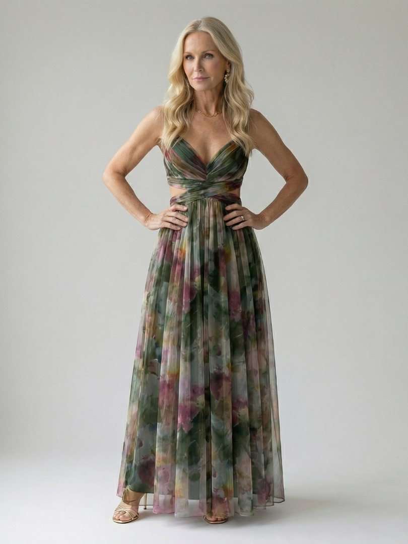 Rae Ruched Maxi Dress in Dark Green