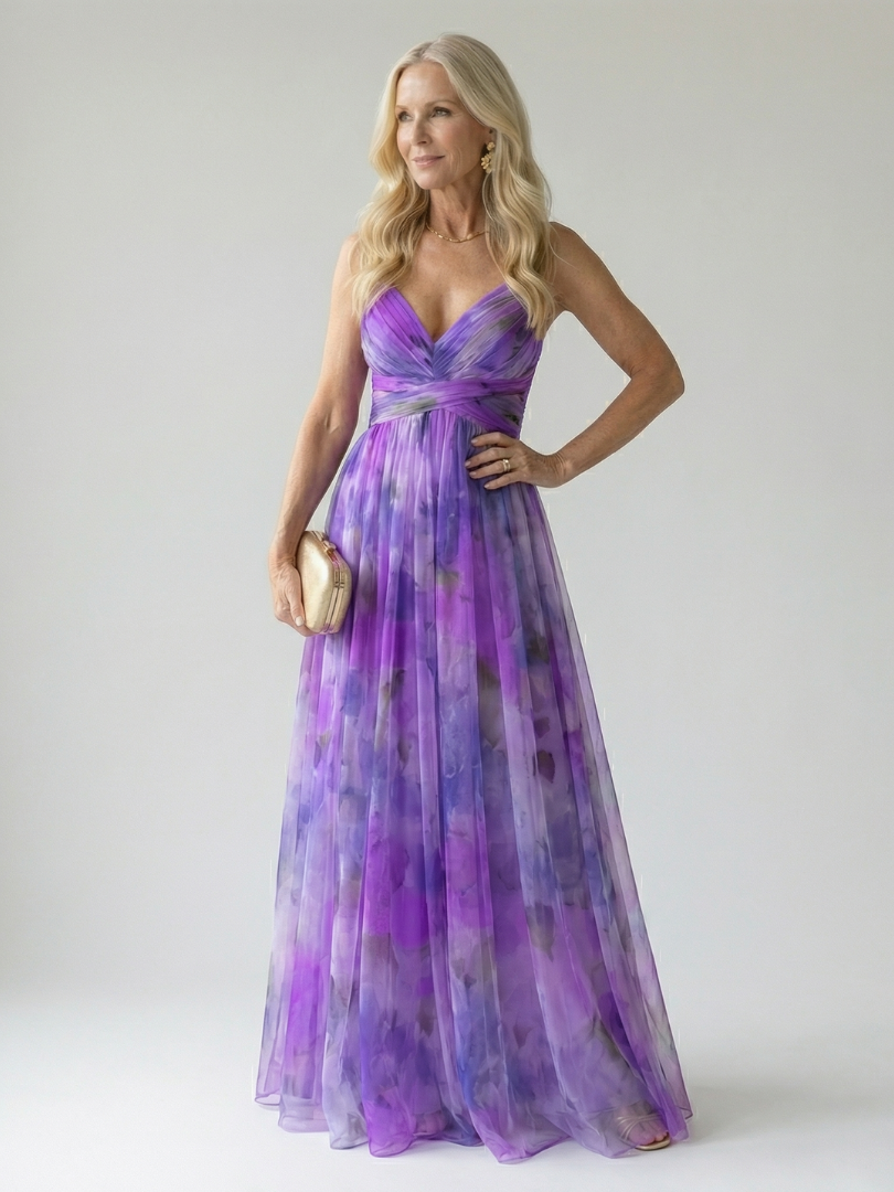 Rae Ruched Maxi Dress in Purple