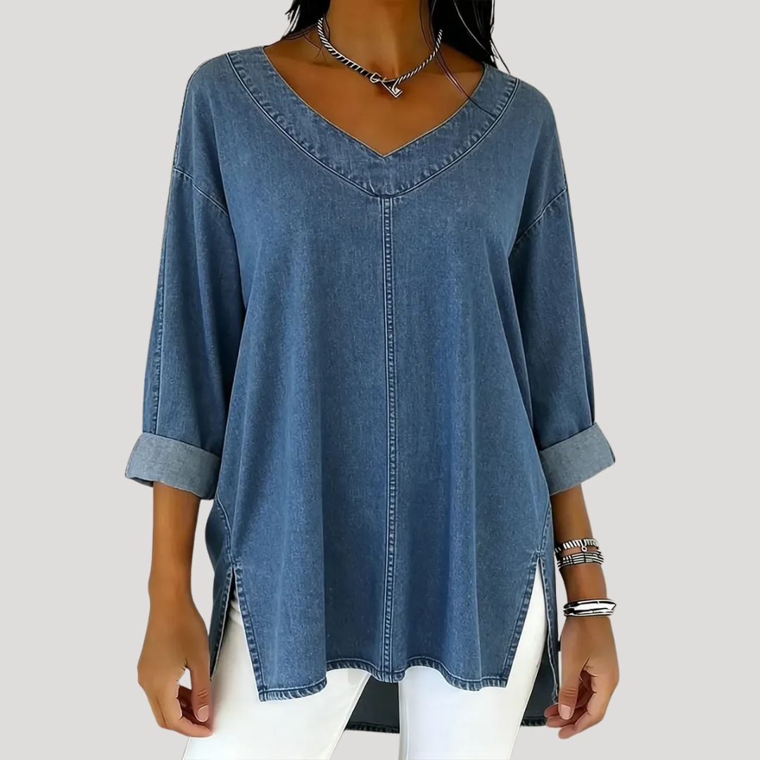Raffaella Denim-Look Tunic Top in Blue
