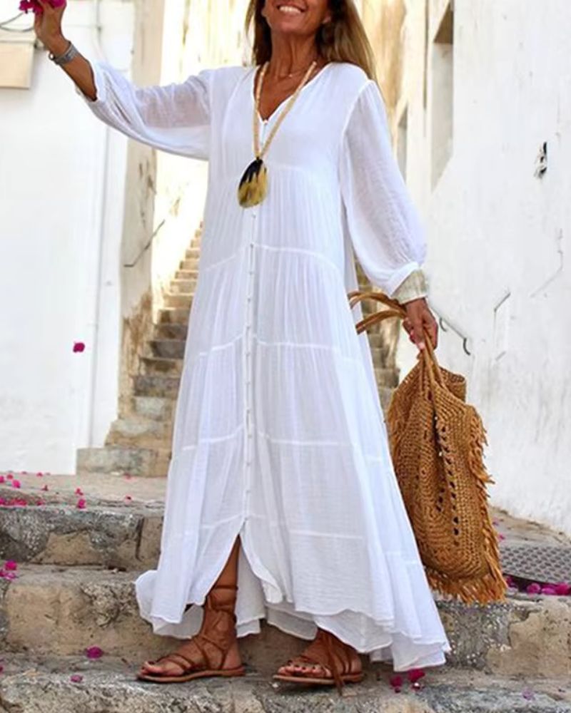Rainey Button-Front Maxi Dress