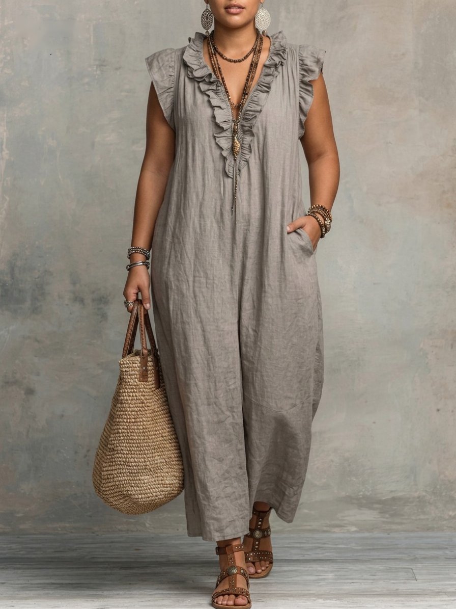 Rainey Ruffle-Neck Maxi Dress in Grey