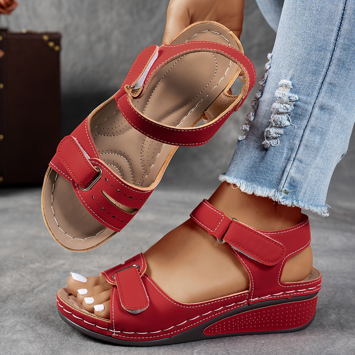 Regina Double Strap Wedges in Red