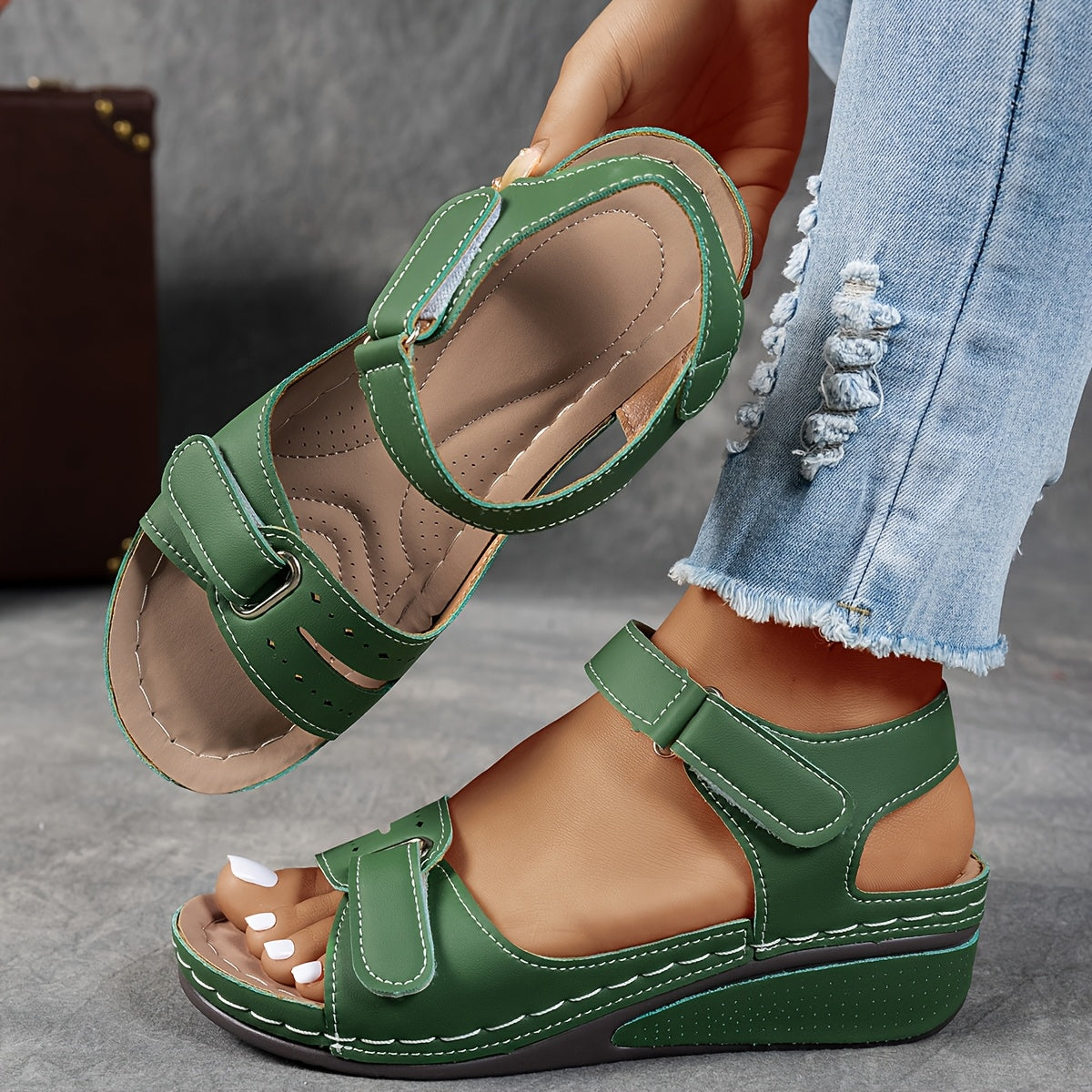 Regina Double Strap Wedges in Green