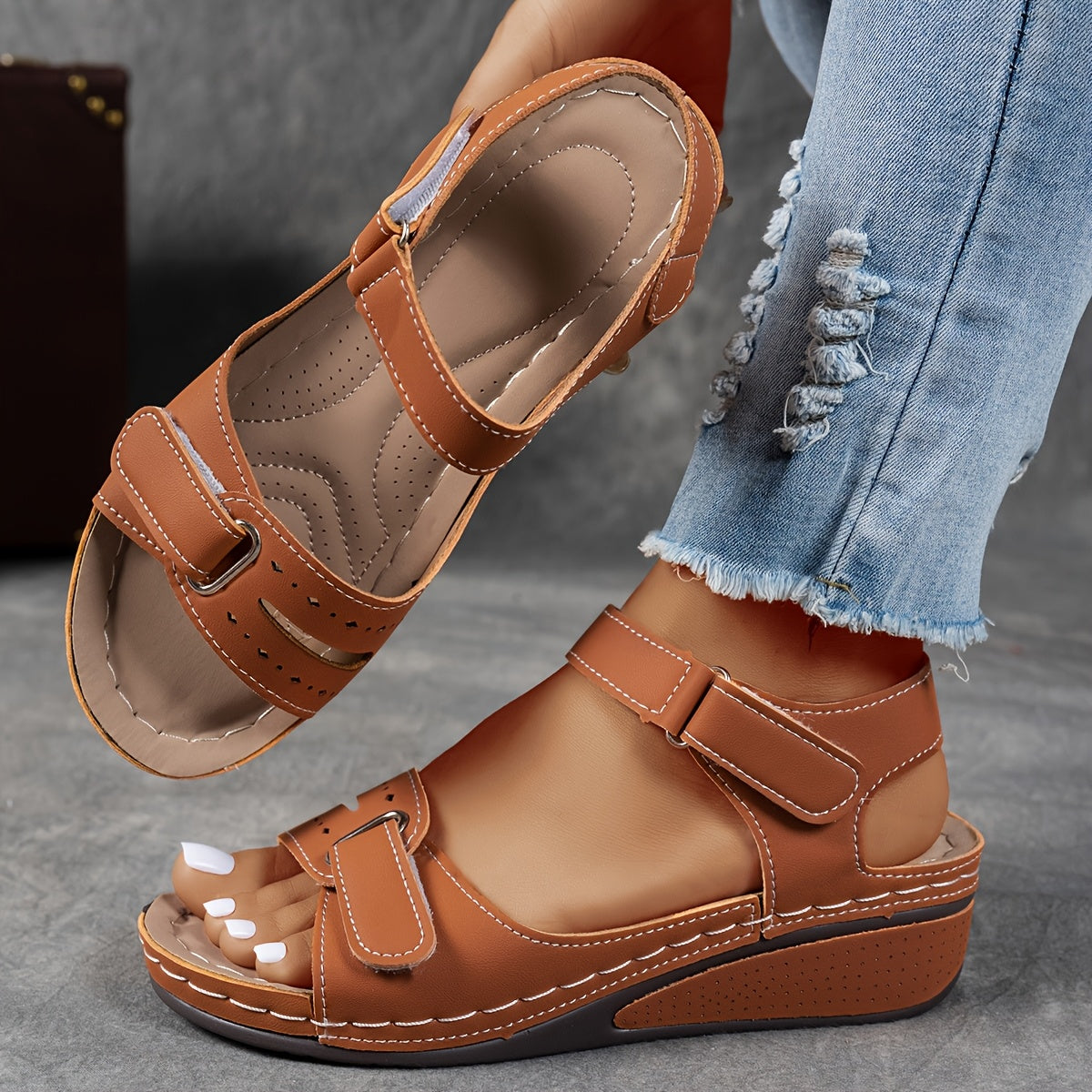Regina Double Strap Wedges in Brown