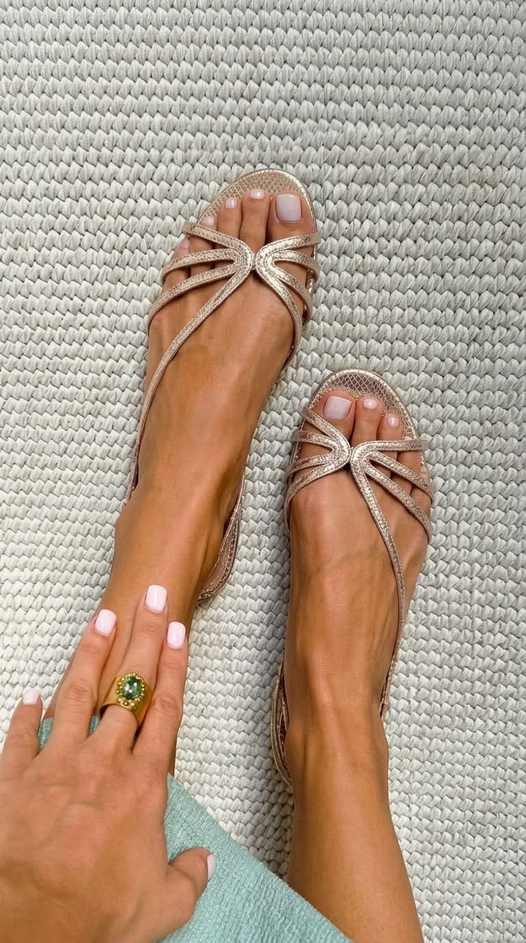Regina Snake-Look Strappy Flats in Beige